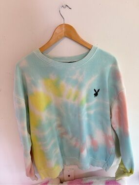 PLAYBOY Pastel Tie-Dye Crewneck Sweatshirt in Blue, Yellow, Pink